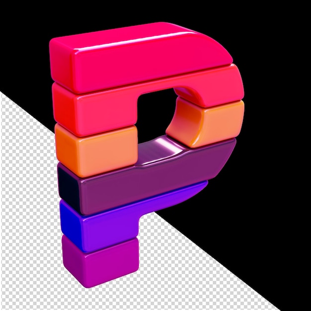 PSD symbole 3d couleur composé de blocs horizontaux lettre p