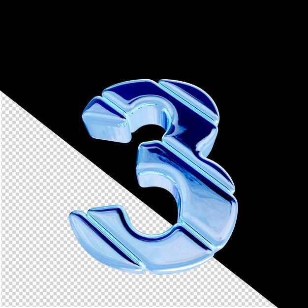 Symbole 3D fait de blocs de glace bleue en diagonale numéro 3