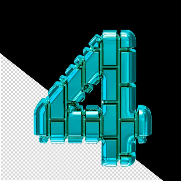 Symbole 3d Fait De Briques Verticales Turquoise Numéro 4