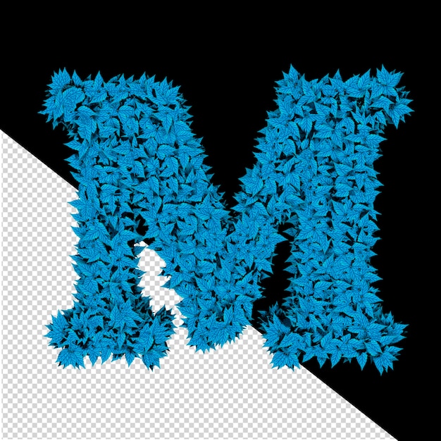 PSD symbole 3d de feuilles bleues lettre m