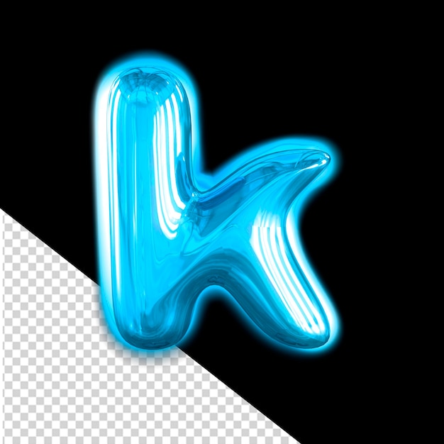 Symbole 3D gonflable bleu avec la lettre lumineuse k