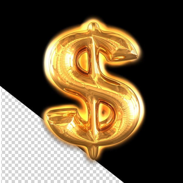 PSD symbole 3d gonflable en or avec une lueur