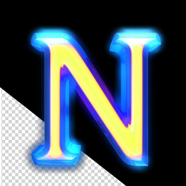 Symbole 3D jaune brillant autour des bords de la lettre n