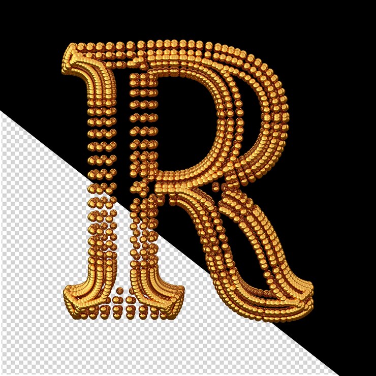 PSD symbole 3d or composé de sphères lettre r