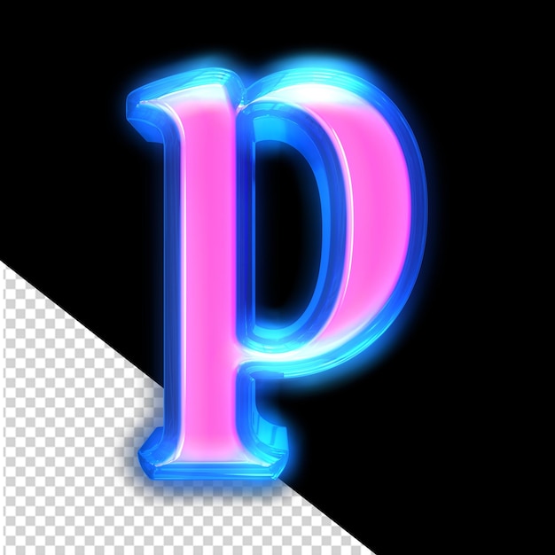 PSD symbole 3d rose brillant autour des bords de la lettre p