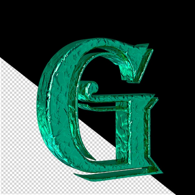 PSD symbole 3d turquoise cannelé vue côté gauche lettre g