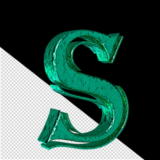 PSD symbole 3d turquoise cannelé vue côté gauche lettre s