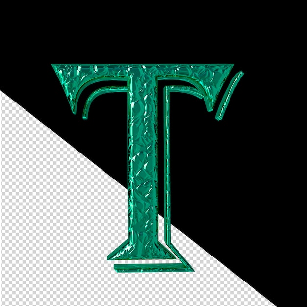 PSD symbole 3d turquoise cannelé vue de face lettre t