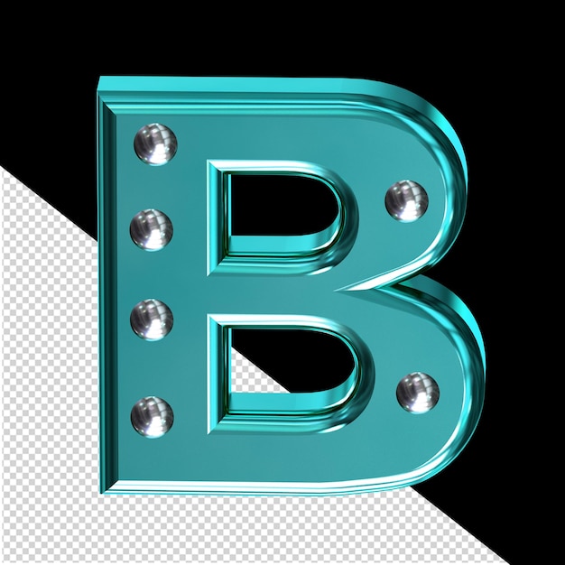 PSD symbole 3d turquoise avec des rivets métalliques lettre b