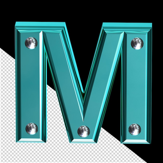 Symbole 3d Turquoise Avec Des Rivets Métalliques Lettre M