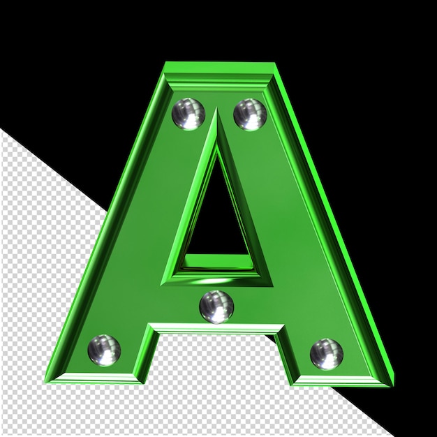 PSD symbole 3d vert avec des rivets métalliques lettre a