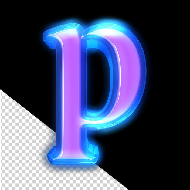 PSD symbole 3d violet brillant autour des bords lettre p