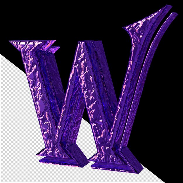 Symbole 3d Violet Foncé Cannelé Vue Côté Droit Lettre W