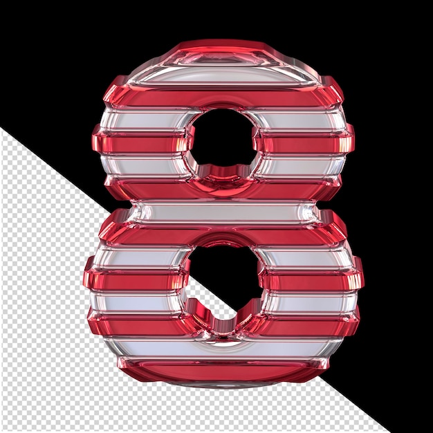 PSD symbole argenté avec de fines lanières horizontales rouges numéro 8