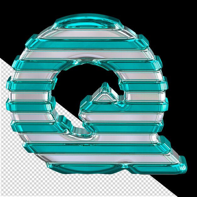 Symbole argenté avec fines lanières horizontales turquoise lettre q
