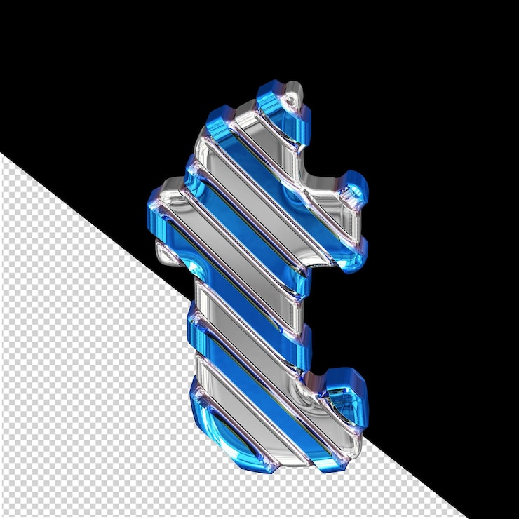 PSD symbole argenté avec la lettre t de sangles diagonales bleues