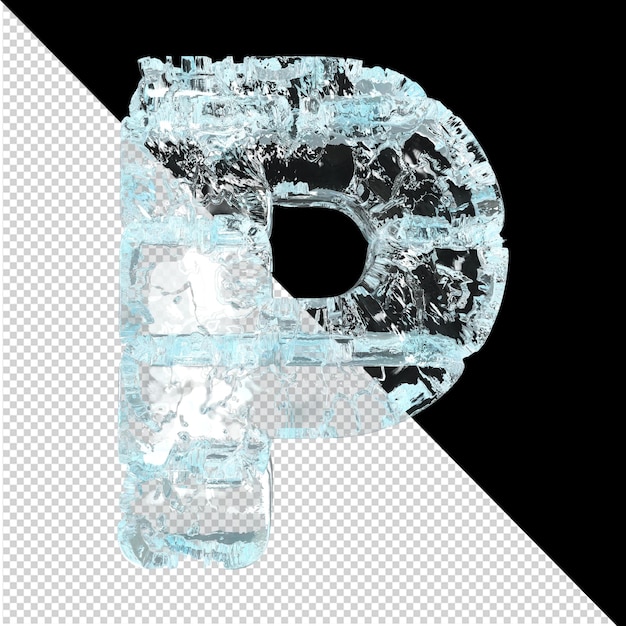 PSD symbole aus eis auf transparentem hintergrund. 3d-buchstabe p