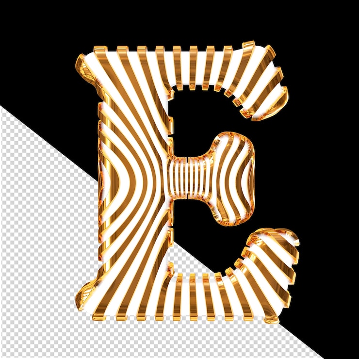 PSD symbole blanc avec des sangles ultra-minces verticales dorées lettre e