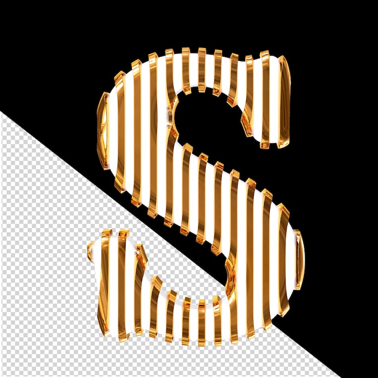 PSD symbole blanc avec des sangles verticales dorées ultra minces lettre s