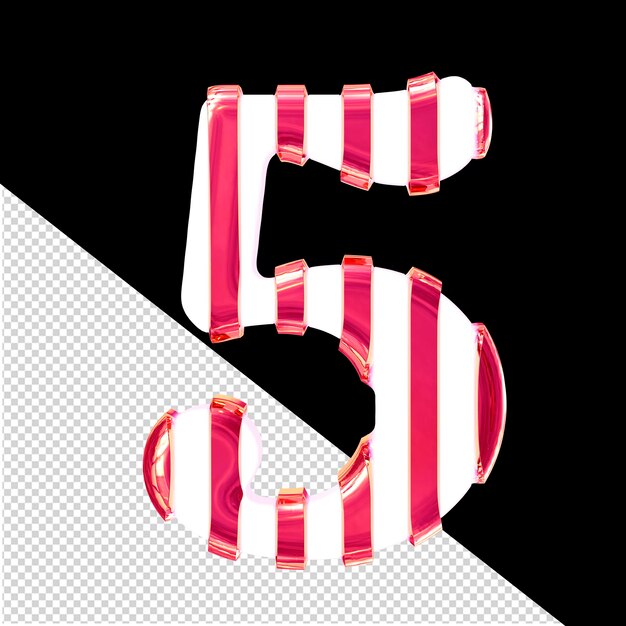 Symbole blanc avec des sangles verticales roses minces numéro 5