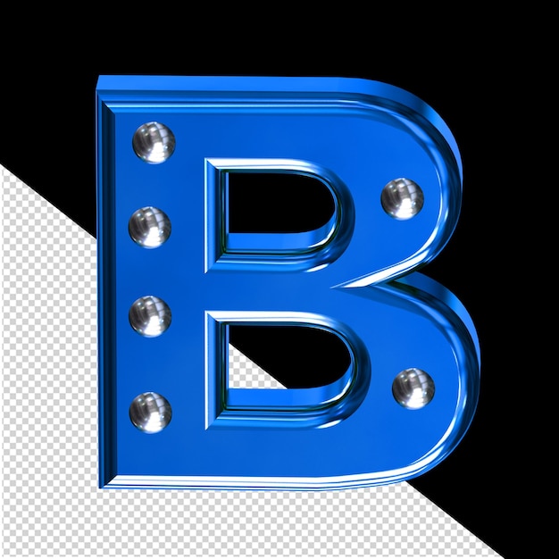 PSD symbole bleu en 3d avec des rivets métalliques lettre b