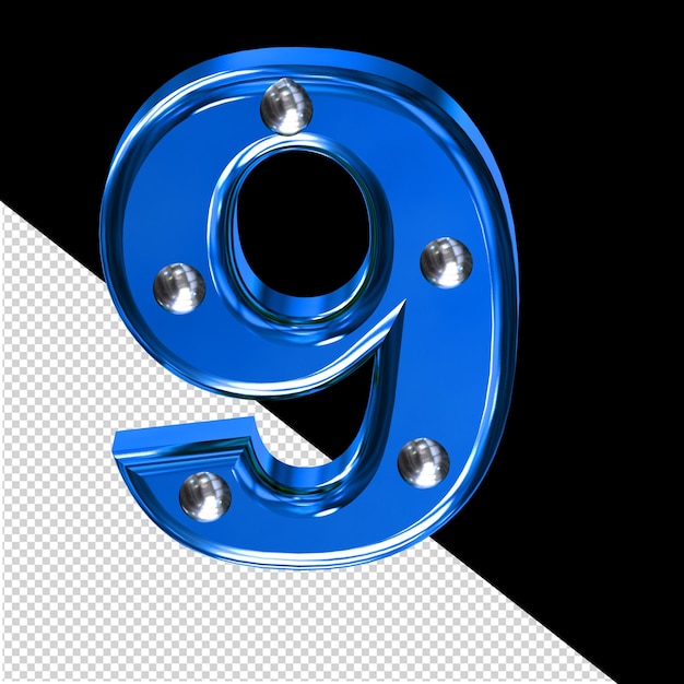 PSD symbole bleu en 3d avec des rivets métalliques numéro 9