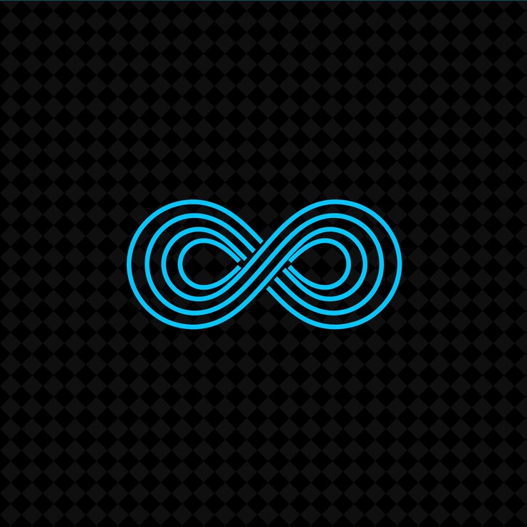 PSD un symbole bleu sur un fond noir avec un motif de points et les mots infini