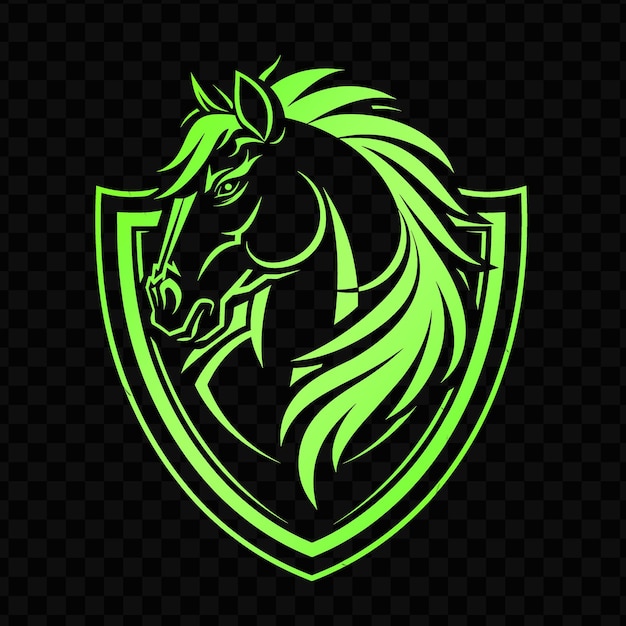 Le Symbole D'un Cheval Avec Un Bouclier Vert Sur Un Fond Noir