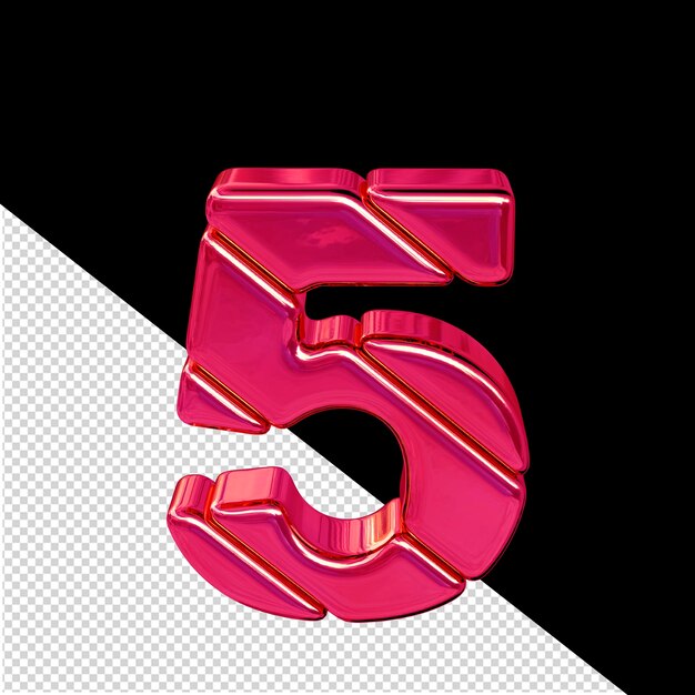 PSD symbole composé de blocs 3d roses en diagonale numéro 5