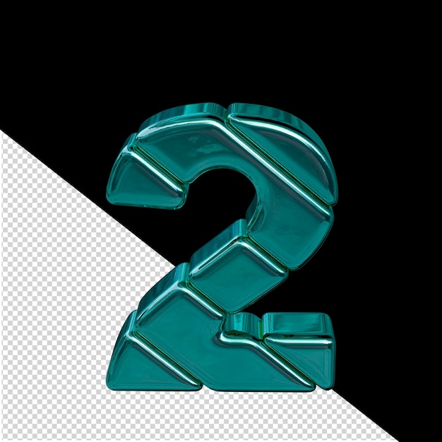 PSD symbole composé de blocs 3d turquoise diagonale numéro 2