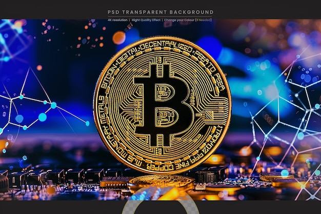 Symbole Doré De Bitcoin Construit Sur Un Fond Transparent