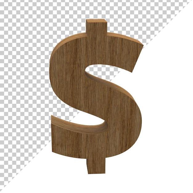 Symbole du dollar en bois de rendu 3D