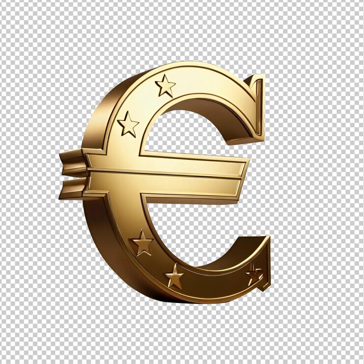 PSD le symbole de l'euro en or png isolé sur fond blanc