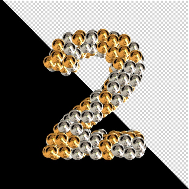 Symbole Fait De Sphères D'or Et D'argent Sur Fond Transparent. 3d Numéro 2