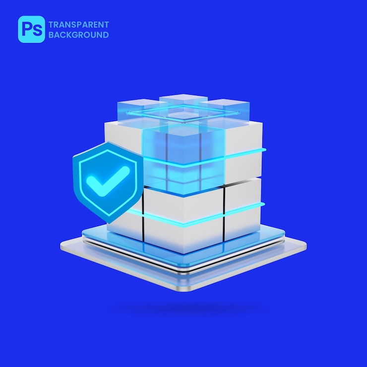 PSD symbole für cybersicherheit und datenschutz auf blauem hintergrund