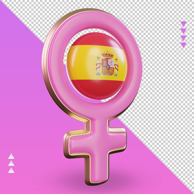 PSD symbole de la journée des femmes 3d rendu du drapeau espagnol vue de gauche