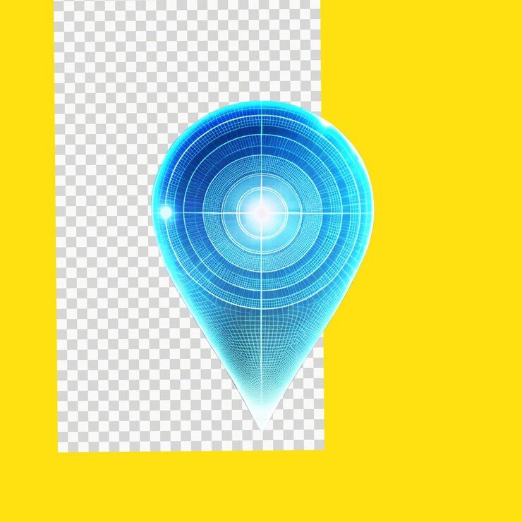PSD symbole de localisation futuriste sur fond transparent