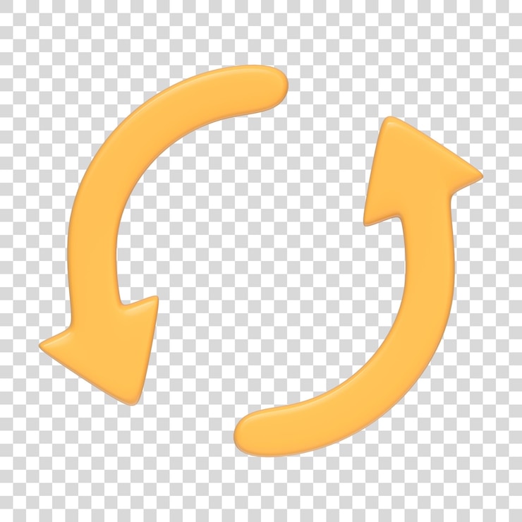 PSD symbole de mise à jour d'icône de deux flèches jaunes isolé sur fond blanc signe d'icône 3d et symbole rendu 3d