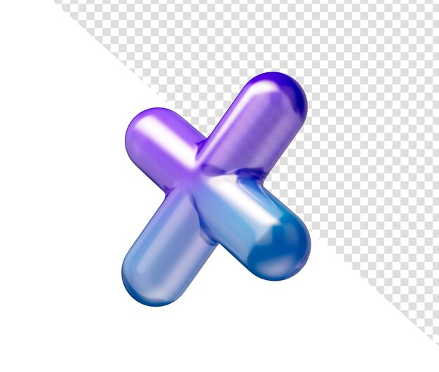 Symbole de multiplication 3D brillant avec un dégradé violet bleu reflets doux et profondeur illustration 3D