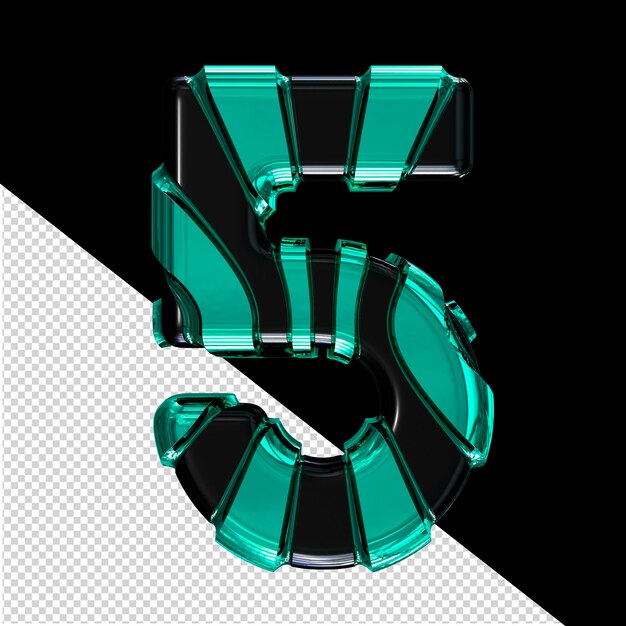 PSD symbole noir avec lanières verticales turquoise numéro 5