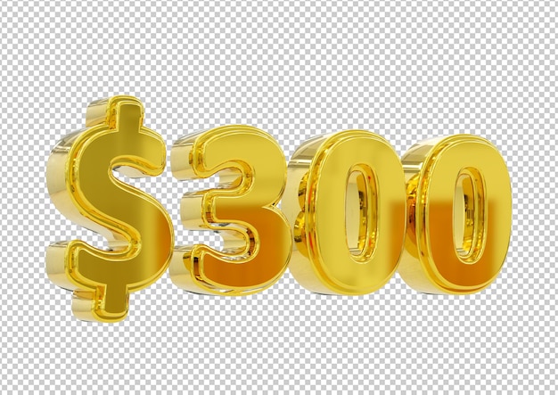 Symbole De Prix Doré De 300 Dollars Isolé. Rendu 3d