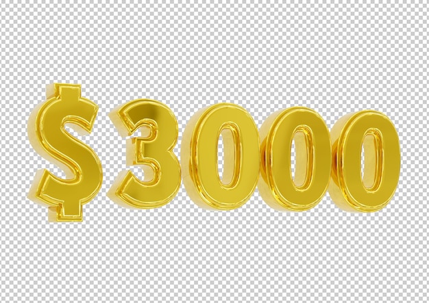 Symbole De Prix Doré De 3000 Dollars Isolé. Rendu 3d