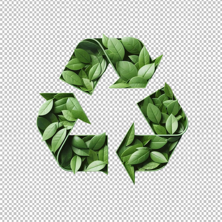 PSD un symbole de recyclage avec des feuilles vertes