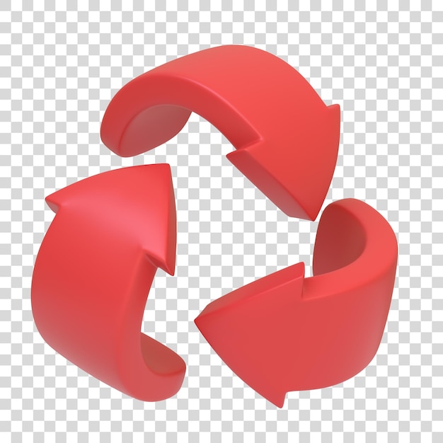 Symbole de recyclage universellement reconnu en rouge vif isolé sur fond blanc icône et panneau 3D