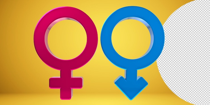 PSD symbole de sexe masculin féminin de rendu 3d avec fond transparent