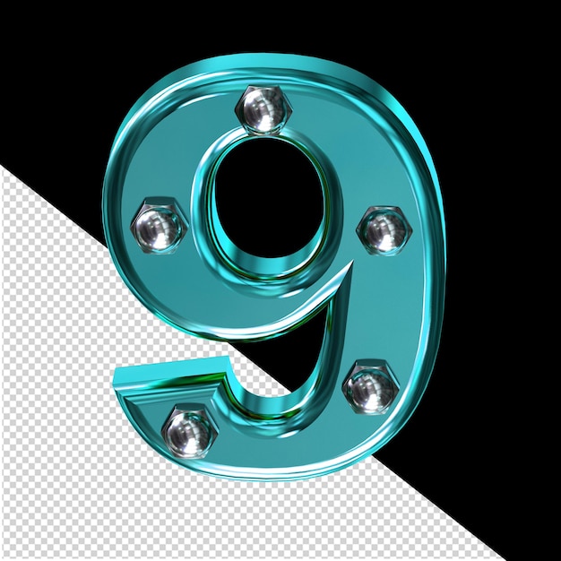 PSD symbole turquoise avec boulons numéro 9