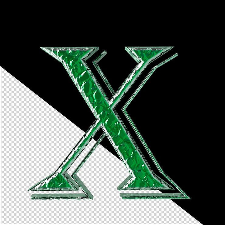 PSD symbole vert dans une lettre x à cadre argenté