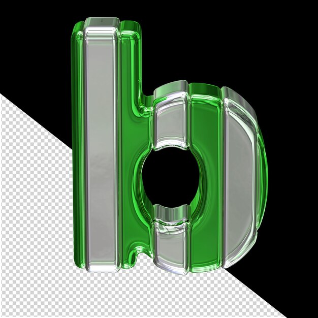 Symbole vert avec lettres fines verticales argentées b