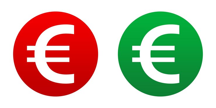 PSD symboles de l'euro dans des cercles rouges et verts