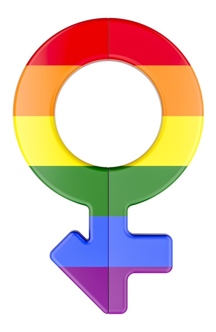 PSD symboles de genre féminin et masculin avec couleur arc-en-ciel concept transgenre rendu 3d
